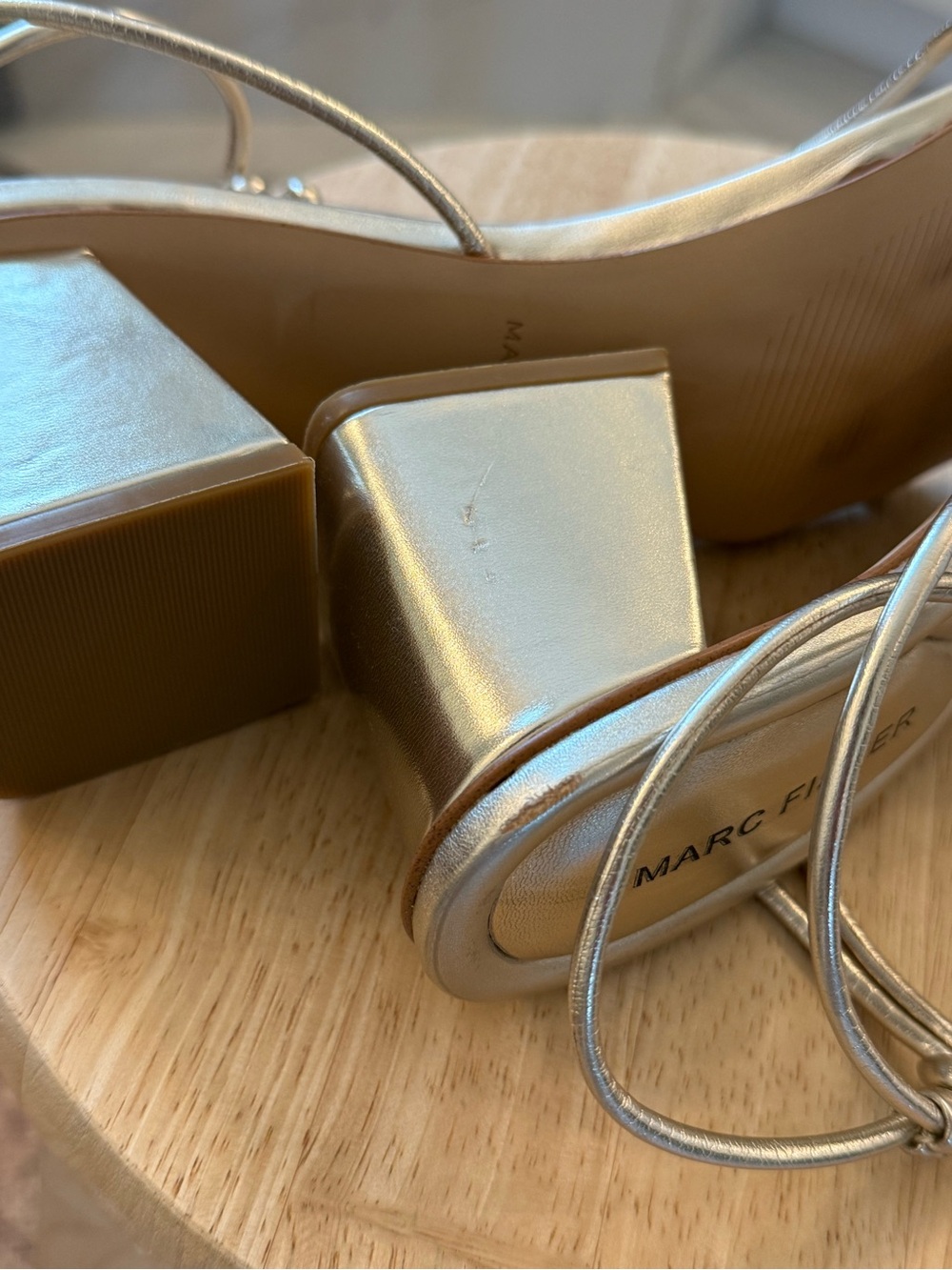 NWOT: Marc Fisher Silver Metallic Twist-Strap Sandals - Picture 3 of 4
